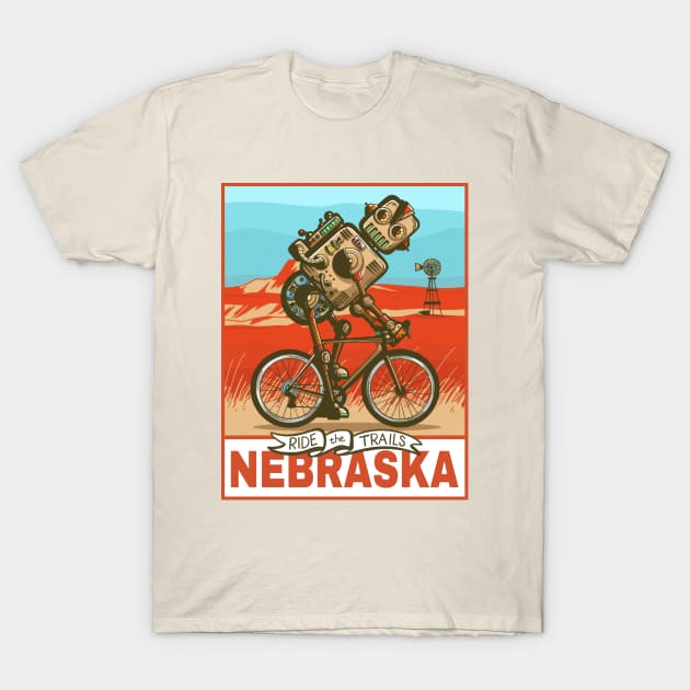 Retro Robot Cycling Nebraska T-Shirt by Chris Nixt